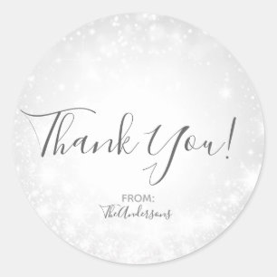 Sticker Rond Élégant Mariage de Wonderland d'hiver White Sparkl