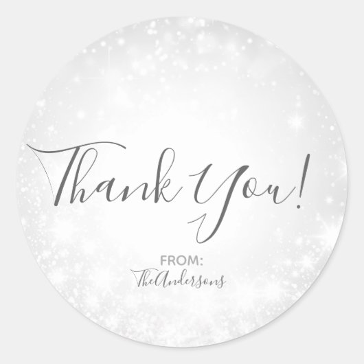 Sticker Rond Élégant Mariage de Wonderland d'hiver White Sparkl (Devant)