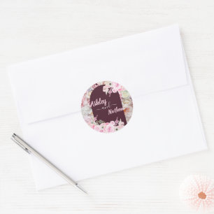 Sticker Rond Élégant mariage d'été en acajou rouge floral Arc