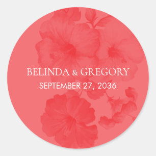 Sticker Rond Elégant Mariage d'hibiscus aquarelle