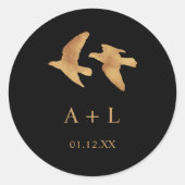Sticker Rond Élégant Mariage d'Oiseaux d'Or Monogramme (Devant)