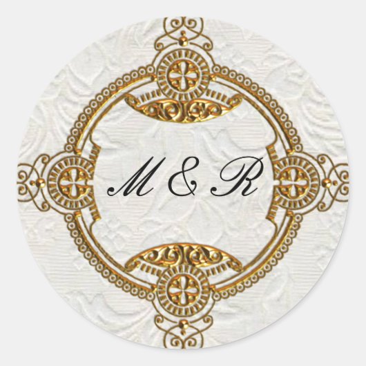 Sticker Rond Élégant Mariage d'or monogramme (Devant)