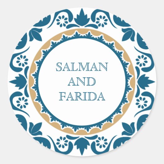 Sticker Rond Elégant Mariage en mosaïque bleu perse Enveloppe S (Devant)