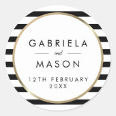 Sticker Rond Élégant Mariage en or noir et blanc (Devant)