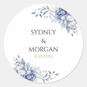Sticker Rond Élégant Mariage en Poudre bleu et floral