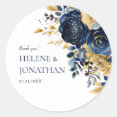 Sticker Rond Élégant Mariage en terre cuite bleu marine (Devant)