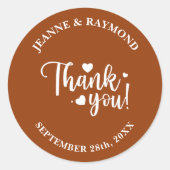 Sticker Rond Élégant Mariage en terre cuite Merci de script (Devant)