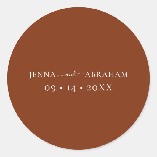 Sticker Rond Elégant Mariage en terre cuite rustique (Devant)