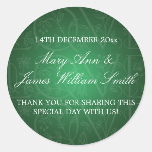 Sticker Rond Elégant Mariage Favor Tag Love Flourish Green