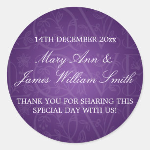 Sticker Rond Elégant Mariage Favor Tag Love Flourish Purple