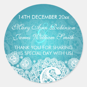 Sticker Rond Elégant mariage Favor Tag Paisley dentelle bleu