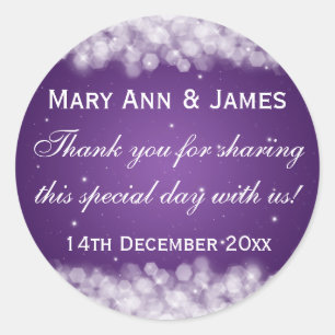 Sticker Rond Elégant Mariage Favor Tag Party Étincelle Purple