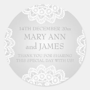 Sticker Rond Elégant mariage Favor Tag Vintage dentelle argent