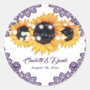 Sticker Rond Élégant Mariage Fleur de Tournesol en Dentelle de