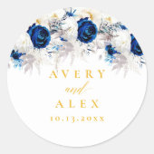 Sticker Rond Élégant Mariage floral bleu et jaune (Devant)