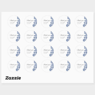 Sticker Rond Élégant mariage floral bleu vintage