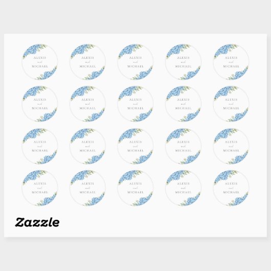 Sticker Rond Élégant Mariage floral Blue Hydrangea (Feuille)