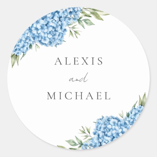 Sticker Rond Élégant Mariage floral Blue Hydrangea (Devant)