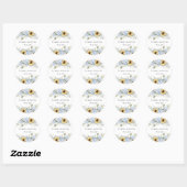 Sticker Rond Élégant Mariage Floral Blue Hydrangea Sunflowers (Feuille)