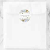 Sticker Rond Élégant Mariage Floral Blue Hydrangea Sunflowers (Sac)