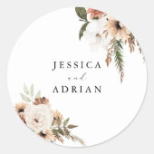 Sticker Rond Élégant Mariage Floral Boho (Devant)