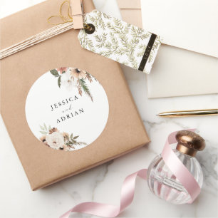 Sticker Rond Élégant Mariage Floral Boho