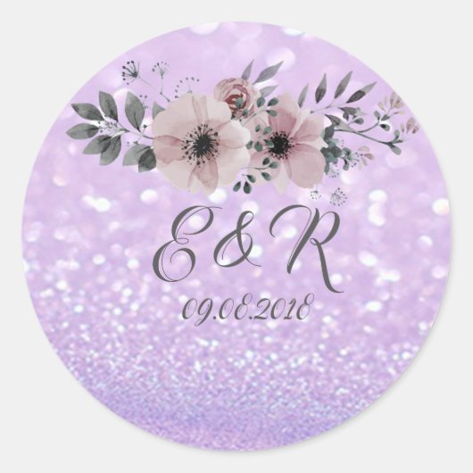 Sticker Rond Élégant Mariage floral Bokeh Glittery (Devant)