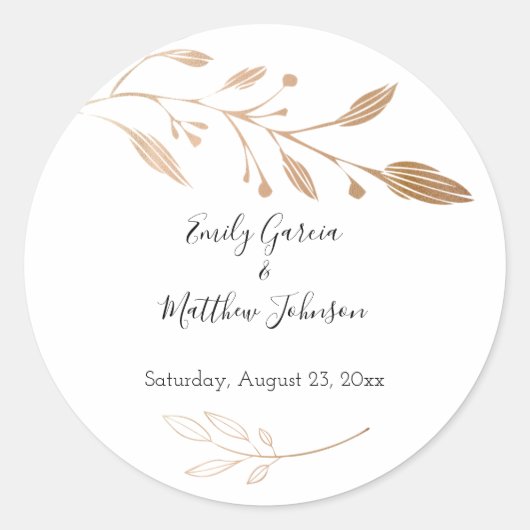 Sticker Rond Élégant Mariage floral botanique Gold Foil (Devant)