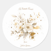 Sticker Rond Élégant Mariage Floral Champagne Gold (Devant)