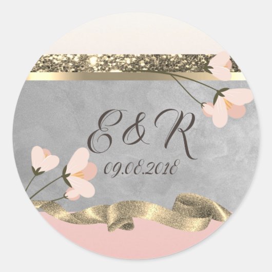 Sticker Rond Élégant Mariage floral chic (Devant)