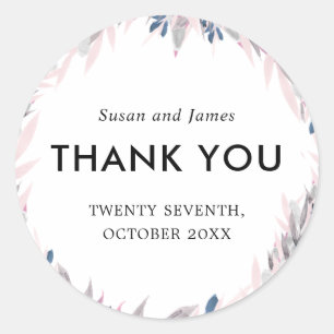Sticker Rond Elégant Mariage floral couleur aquarelle bleu mari