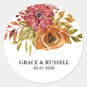 Sticker Rond Élégant Mariage floral de automne rustique