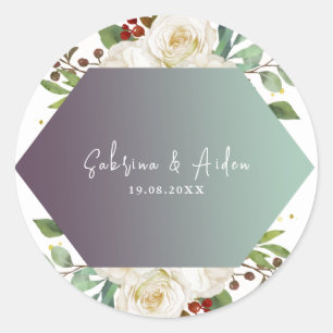 Sticker Rond Élégant Mariage floral de rose blanche naturelle