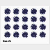 Sticker Rond Elégant Mariage floral Dusty Blue Navy (Feuille)
