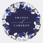Sticker Rond Elégant Mariage floral Dusty Blue Navy (Devant)