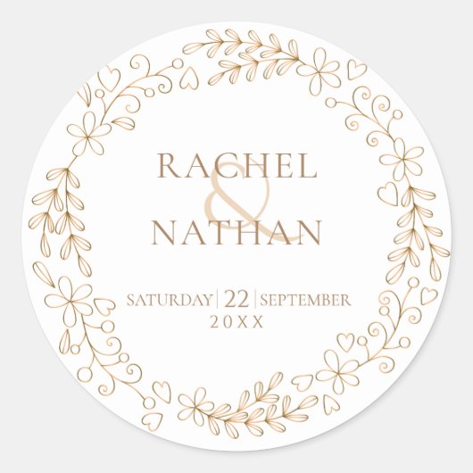 Sticker Rond Élégant Mariage Floral Laurel Garland (Devant)