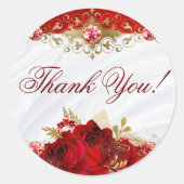 Sticker Rond Élégant Mariage Floral Merci Rose (Devant)