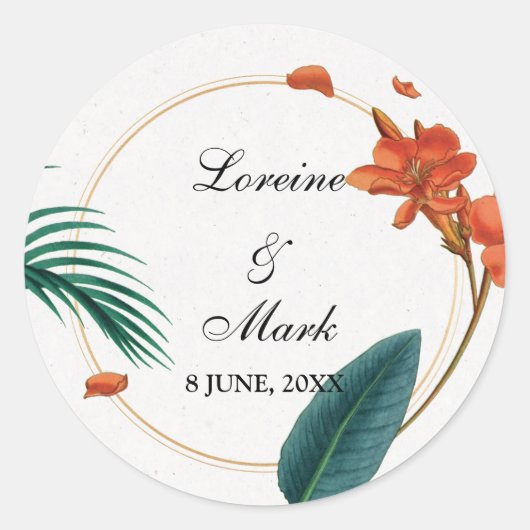 Sticker Rond Élégant Mariage floral tropical (Devant)