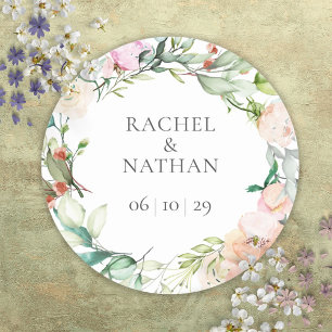Sticker Rond Élégant mariage floral verdure aquarelle