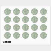 Sticker Rond Élégant Mariage Floral Vert (Feuille)