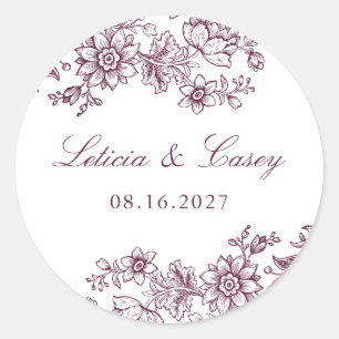 Sticker Rond Elégant mariage floral vintage Bourgogne