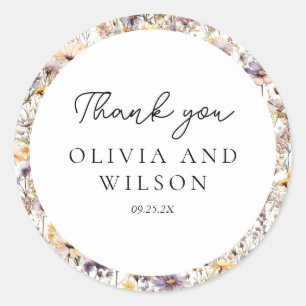 Sticker Rond Élégant Mariage floral violet clair