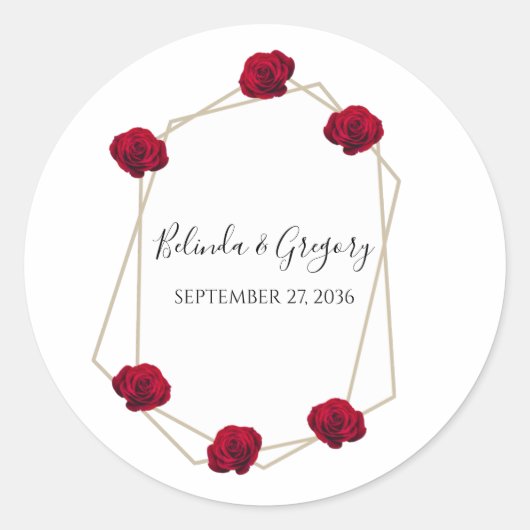 Sticker Rond Élégant Mariage géométrique rouge rose (Devant)