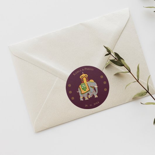 Sticker Rond Élégant Mariage indien Mandala en or rouge vibre