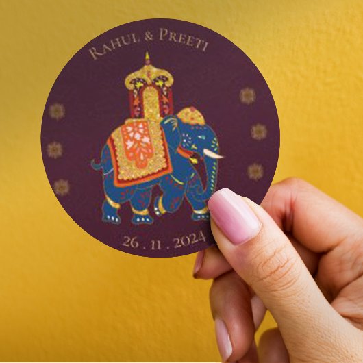Sticker Rond Élégant Mariage indien Mandala en or rouge vibre