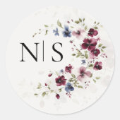 Sticker Rond Élégant Mariage initial du monogramme floral de Bo (Devant)