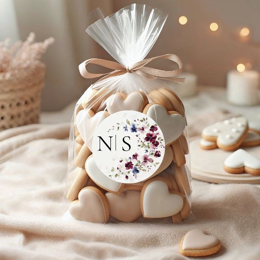 Sticker Rond Élégant Mariage initial du monogramme floral de Bo