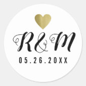 Sticker Rond Élégant Mariage manuscrit monogramme noir/blanc (Devant)