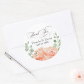 Sticker Rond Elégant Mariage Merci Floral Peach (Enveloppe)