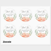 Sticker Rond Elégant Mariage Merci Floral Peach (Feuille)